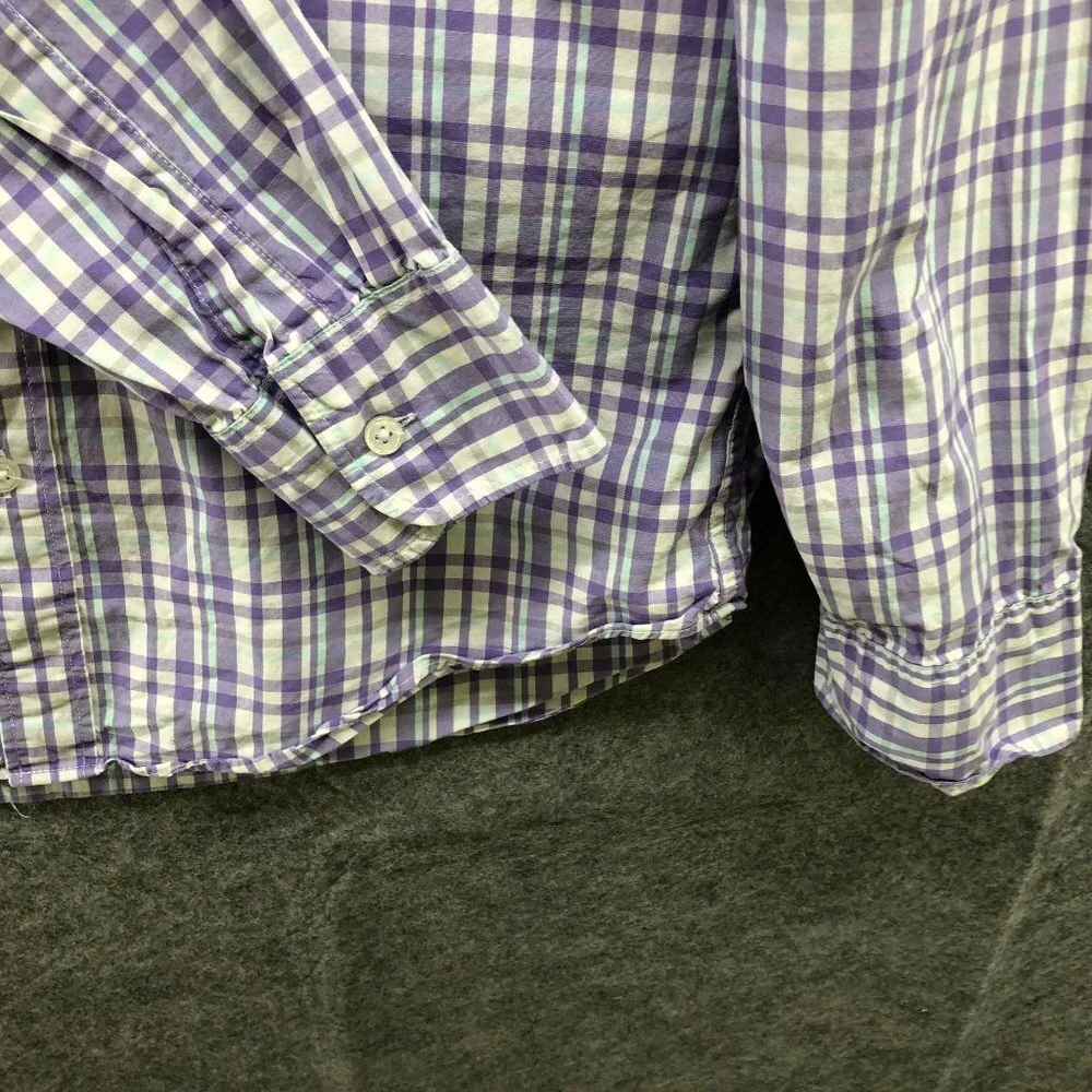 J. Crew Slim Untucked Long Sleeve Shirt Mens M‎ Purple White Plaid Flex Stretch